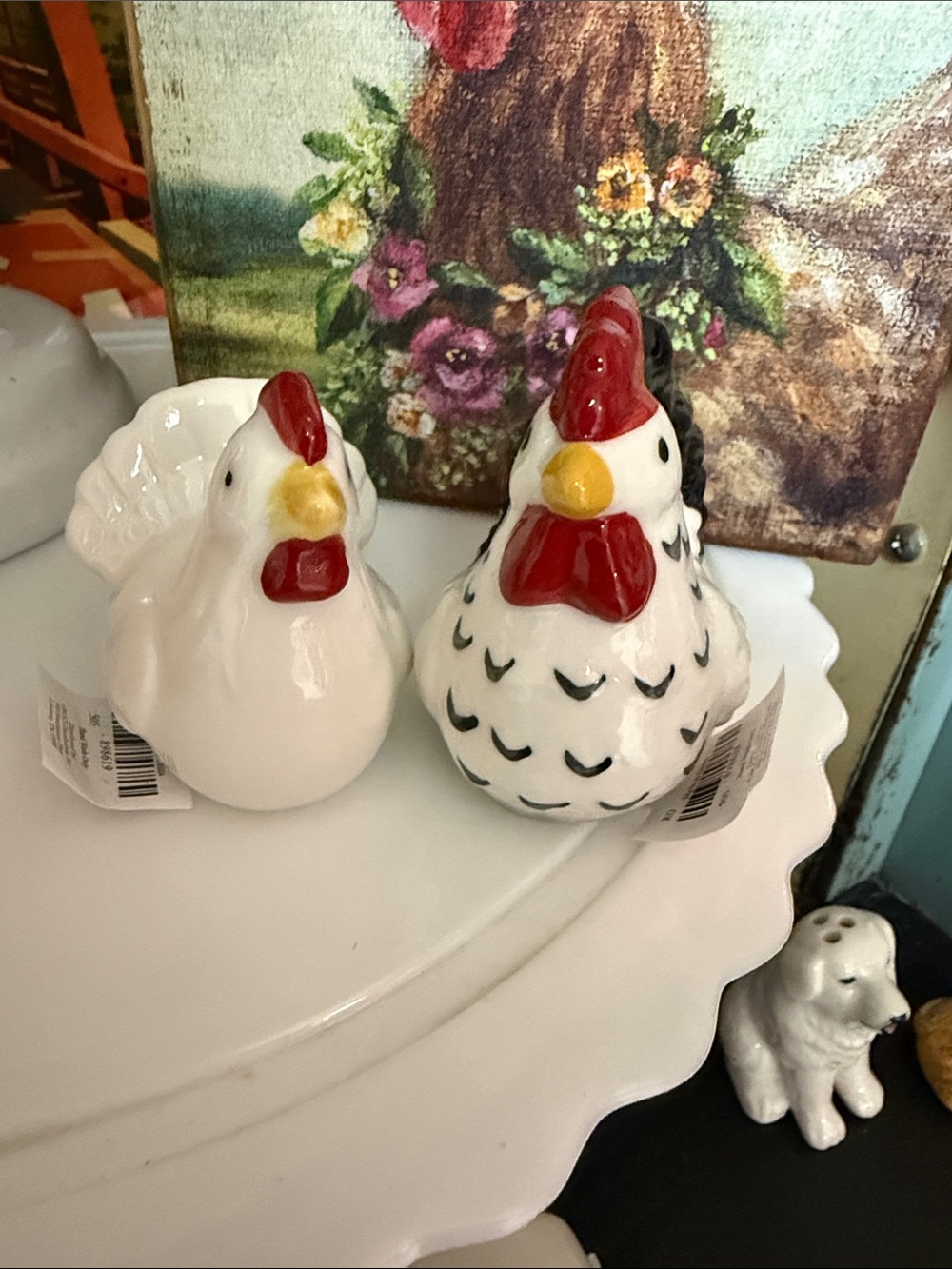 Ceramic White Rooster Salt and Pepper Shaker Set
